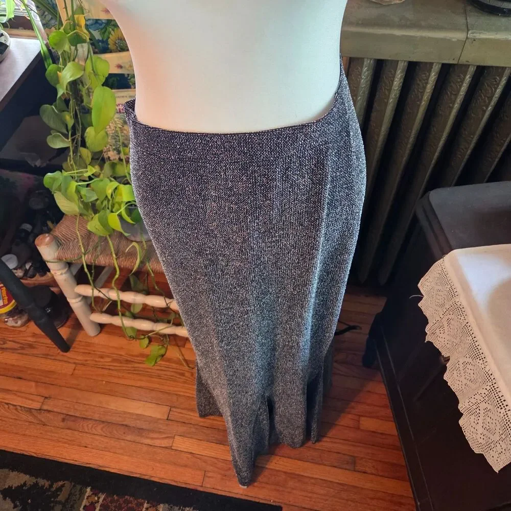 Vintage 90s Newport News Metallic Silver Mermaid Skirt Maxi Length Easy Style XL